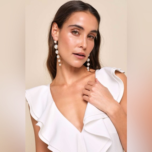 Sz L NWOT Lulus Divine Darling White Ruffled Skater Dress - Picture 4 of 8